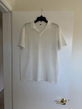 Men's White Textured Polo Shirt